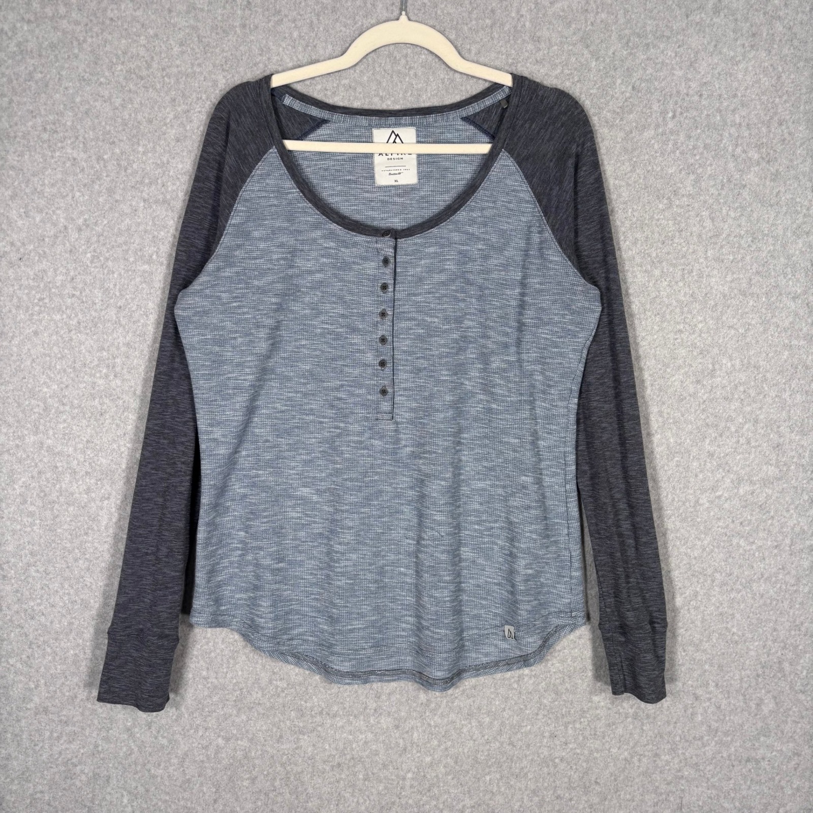 Alpine Design Henley Shirt Xl Blue Gray Waffle Knit Thermal Base Layer Raglan